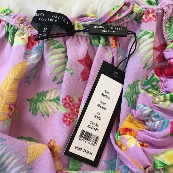 Romeo & Juliet Couture Pink Floral Long Sleeve Cold Shoulder Romper - Picture 10 of 12